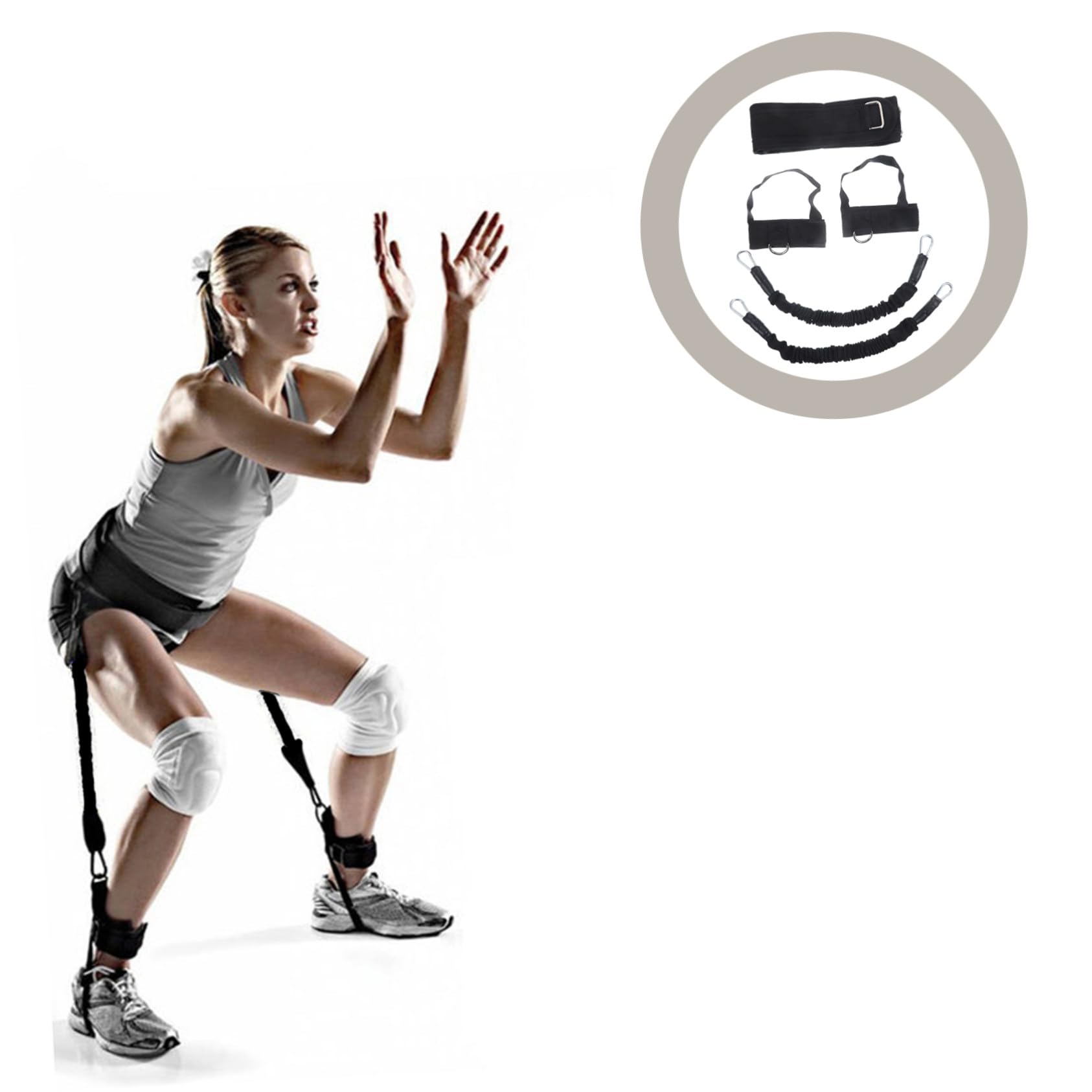 POPETPOP Fasce di Resistenza per Allenamento Salto Basket Regolabili in Lattice Nero Set da 2 (40 Lbs) Attrezzatura Sportiva per Potenziamento Muscolare Gambe Uso Domestico e Palestra