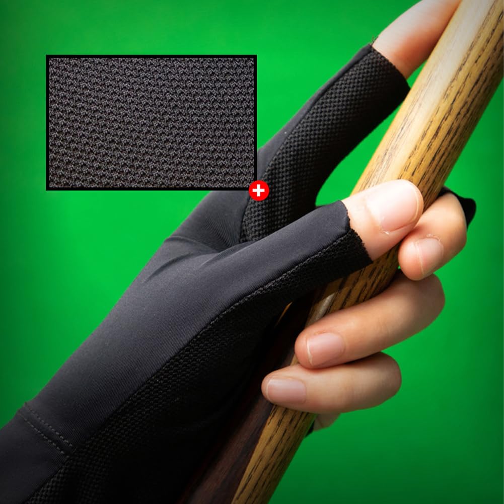 Tokaneit Guanti da Biliardo a Tre Dita, Guanto Biliardo Snooker Antiscivolo Traspirante Mano Sinistra Nero