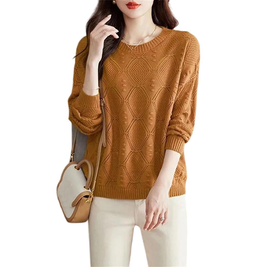 Women Soft Lightweight Crew Neck Knit Sweater Long Sleeve Pullover Casual Winter Party Office Top