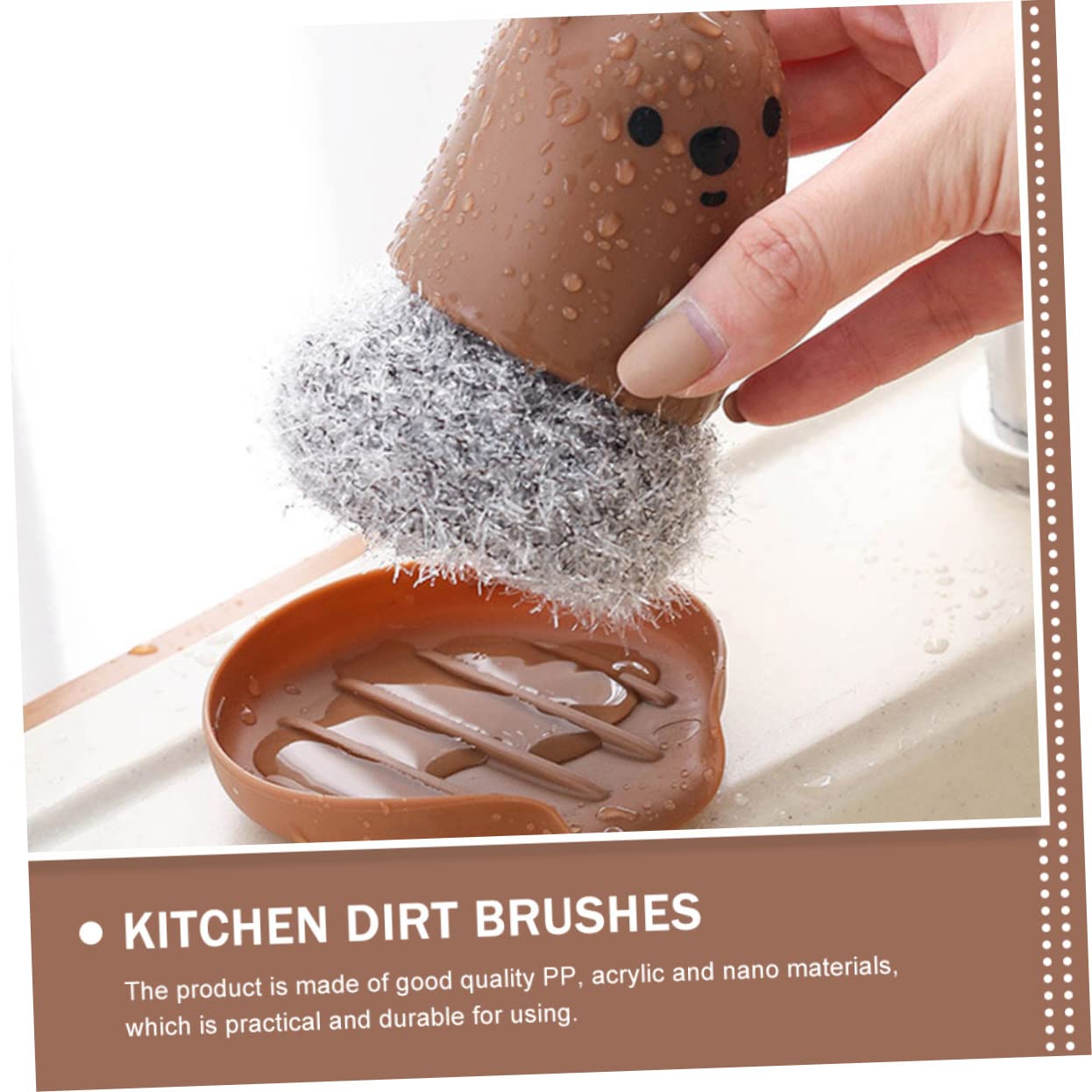 Didiseaon 2Pcs Cute Cartoon Bear Kitchen Cleaning Brushes Durable Non Slip Handle for Effortless Dish Pot Cleaning Adorable Design for Home Kitchen Use