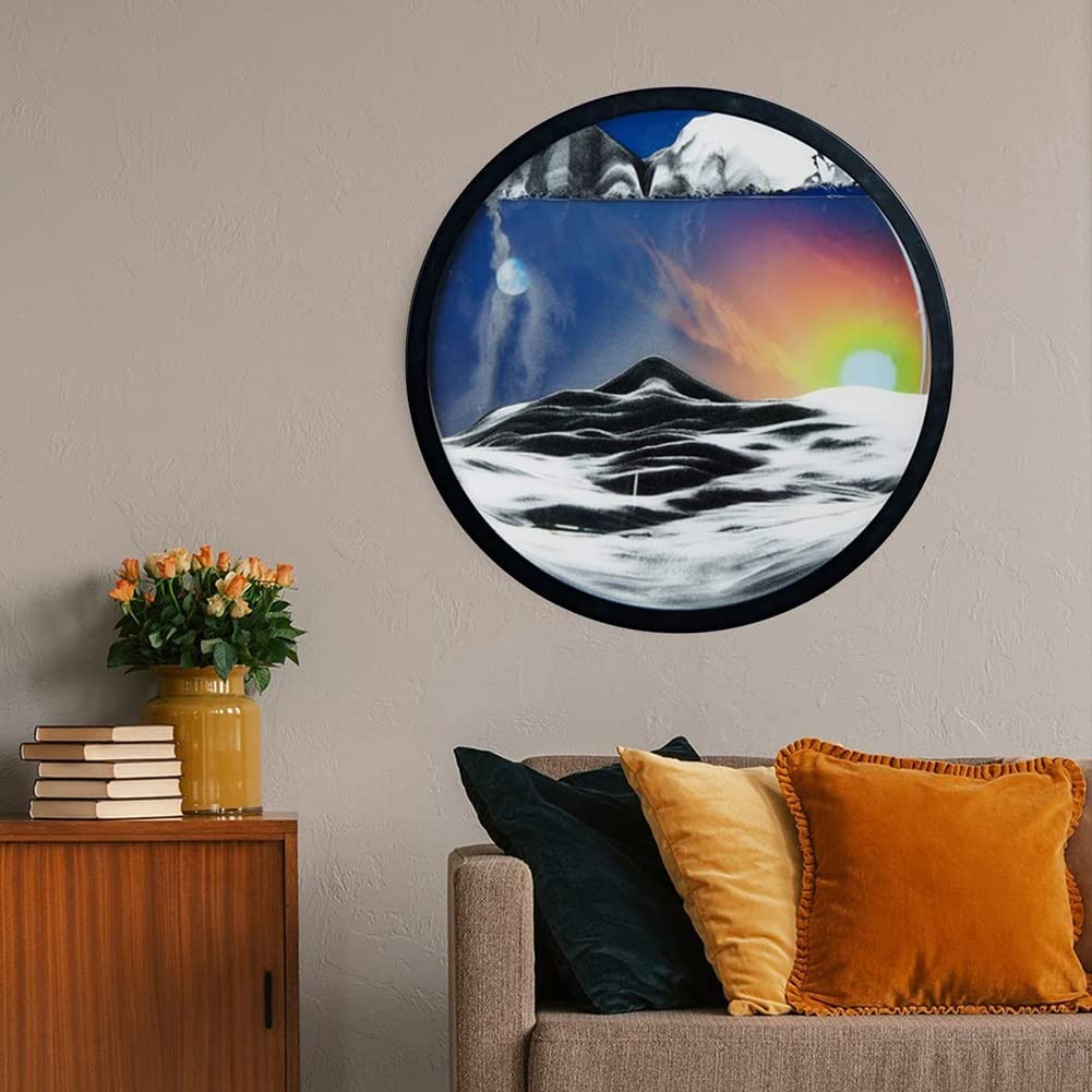 17.3'' Moving Sand Art Decor, Sand Art Wall Mounted Rotate Sculpture, 3D Sand Art Liquid Motion 360° Wall Mounted Sand Painting Art Living Room Decoration,Relaxing Mood Home Office Work Decor (Color