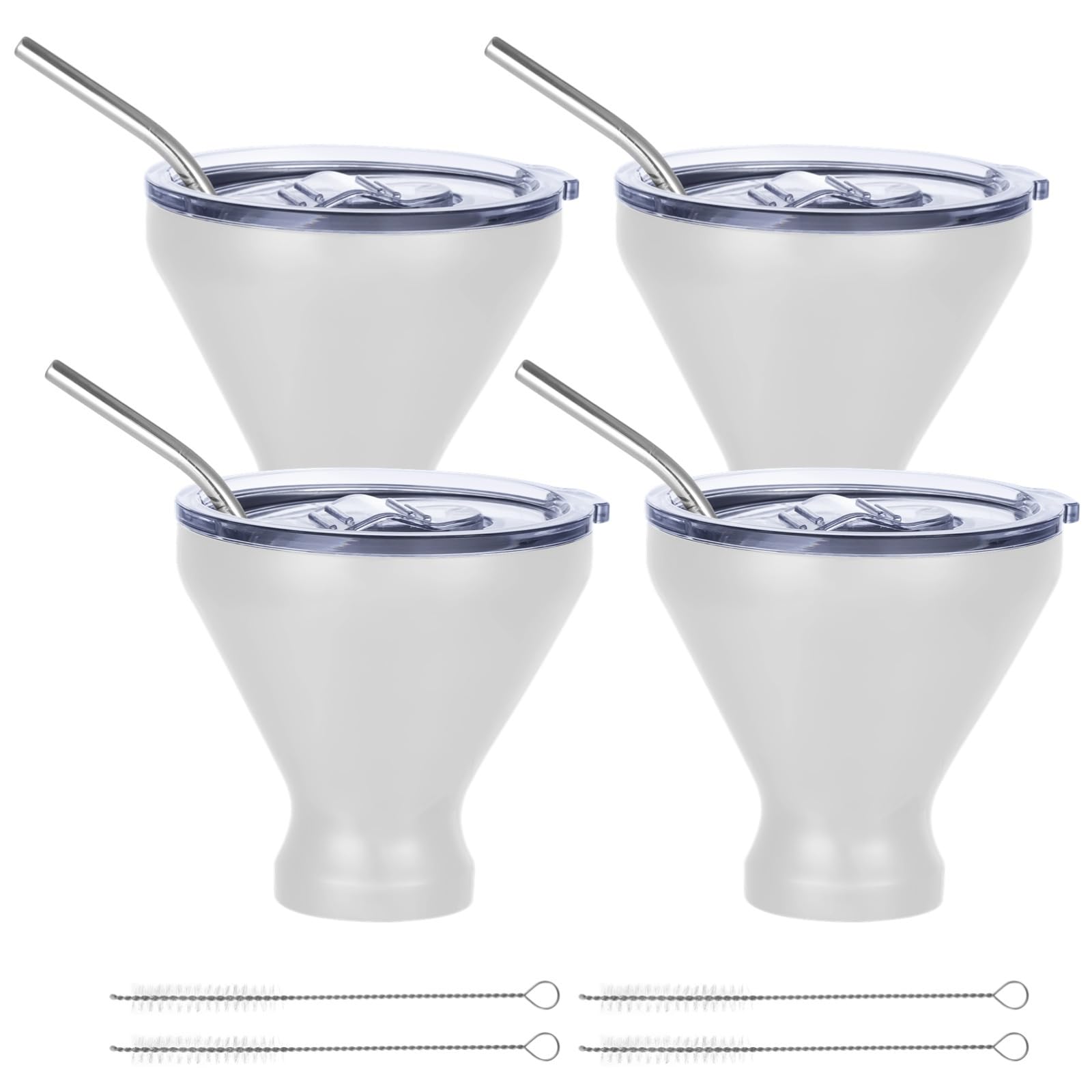Cocktailgläser aus Edelstahl mit Deckel und Strohhalmen, doppelwandige, isolierte Trinkgläser für Margarita, 284 ml, 4 Stück