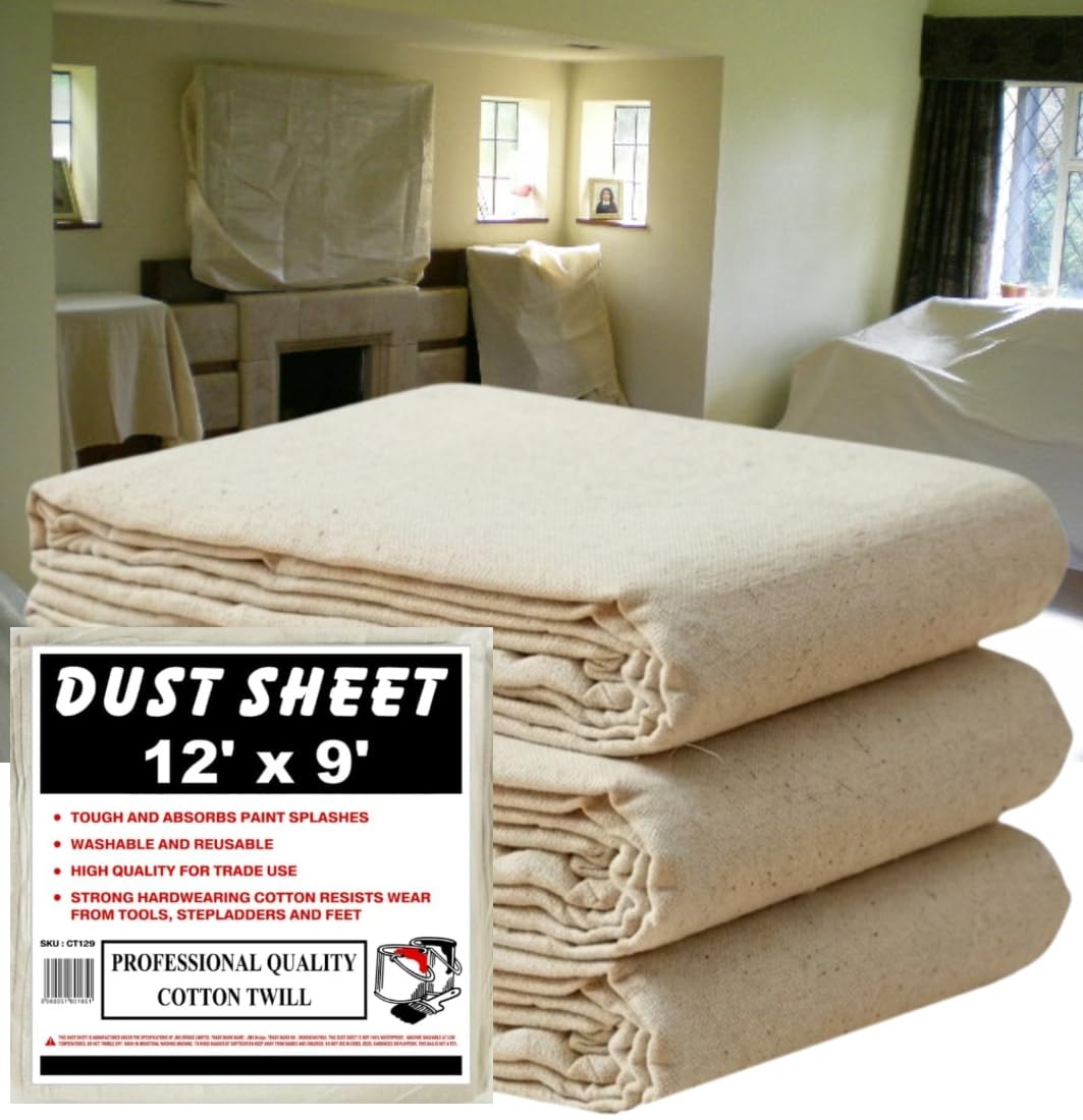 Jms Bridge Beige 3 X Dust Sheets 100% Cotton Twill. Each Sheet Of Size 12Ft X 9Ft. ***Pack Of 3 Dust Sheets***