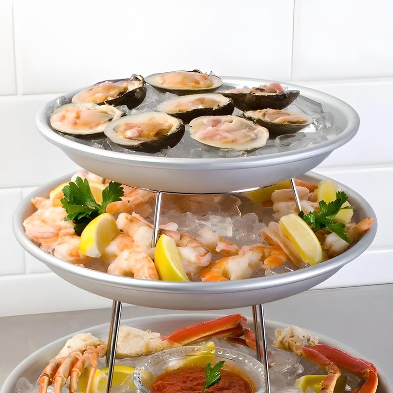 OCS Parts 4-Pack Round Chrome Plated Steel Food Display Stands | Metal Display Stands for Pizza, Desserts, and Appetizers
