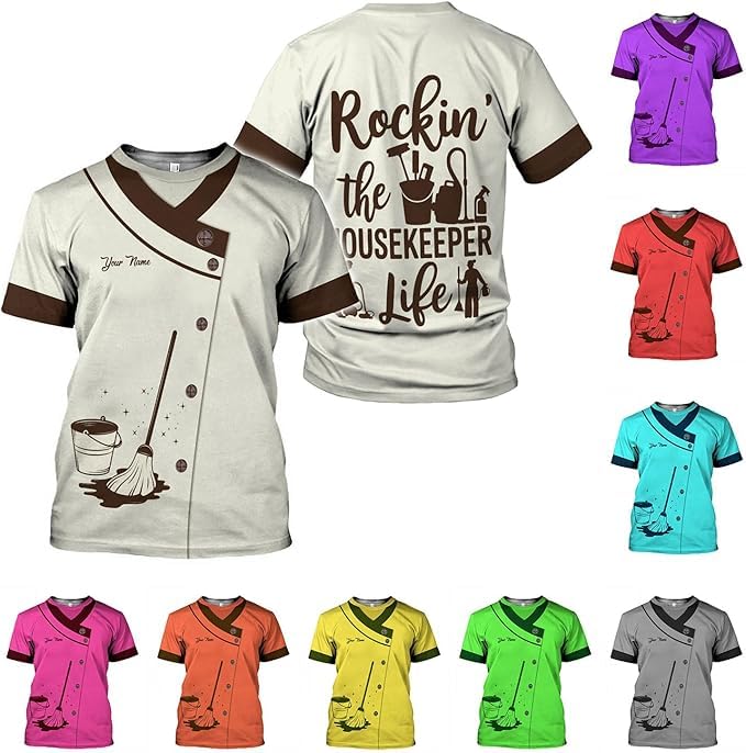 Personalized Housekeeping Shirts for Women, Housekeeping House Cleaner Uniform 3D Shirt, Cleaning Uniform Housekeeper 3 Multicolor