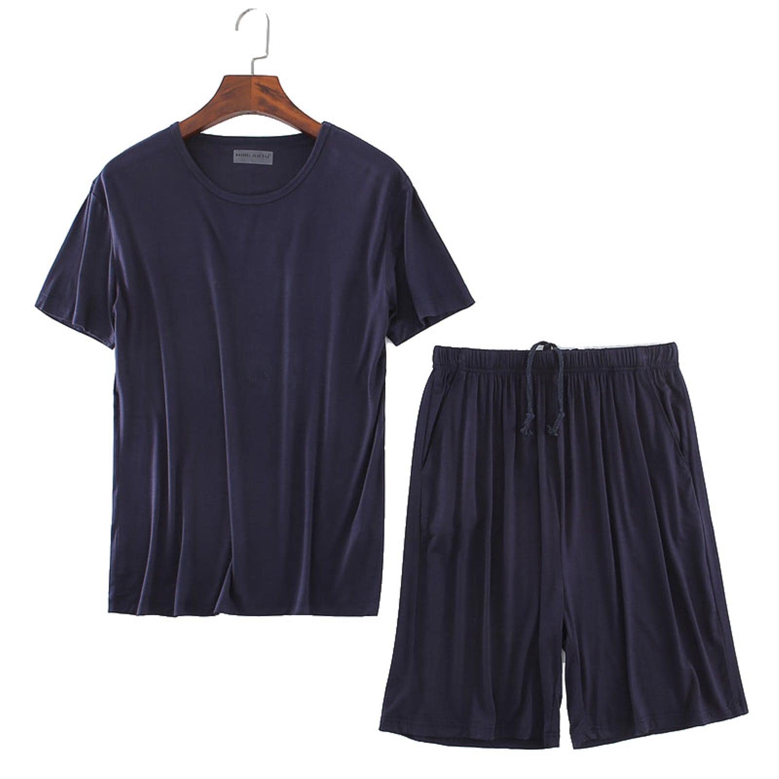 Talla Grande 6XL 7XL 8XL Conjuntos de Pijamas en V-Cuello PJS PJS Sleepwear Soft Modal Shorts Shorts de Manga Corta Men Casual-Dark Gray O-Neck,3XL(75kg)