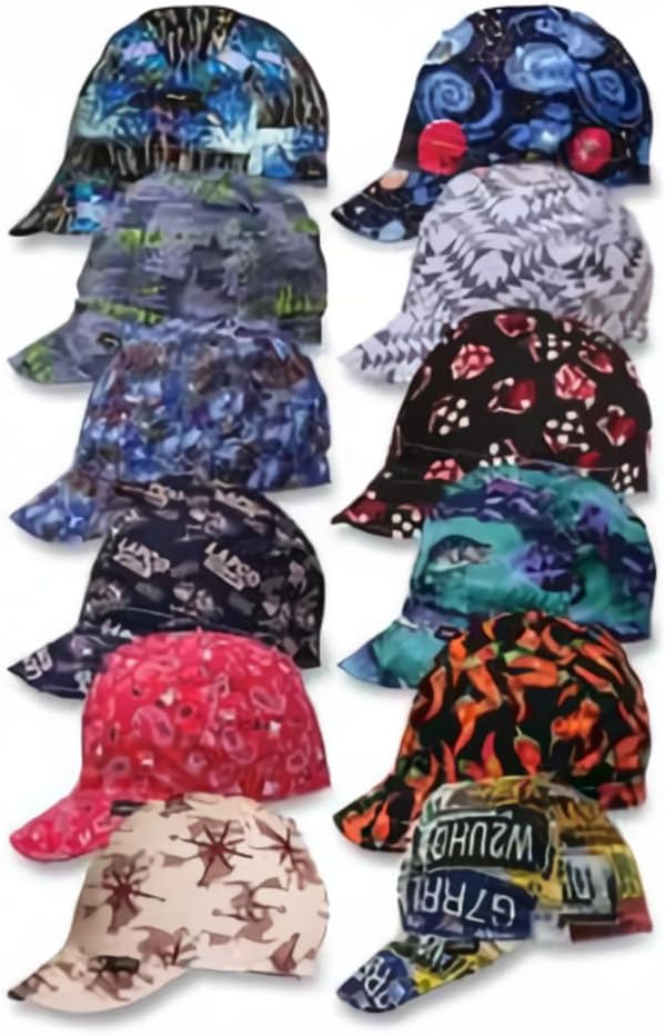 High Crown Welding Cap, Size 7-1/4, Assorted Prints, 4-Panel