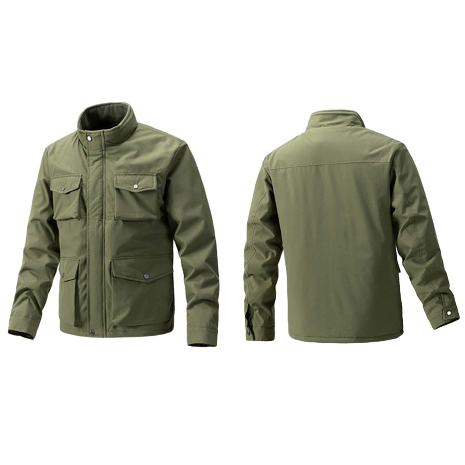 Generisch Giacca in pile da uomo, calda: giacca invernale con molte tasche, giacca da mezza stagione, con colletto alto, leggera, vintage, giacca termica classica, per attività all'aria aperta (taglia