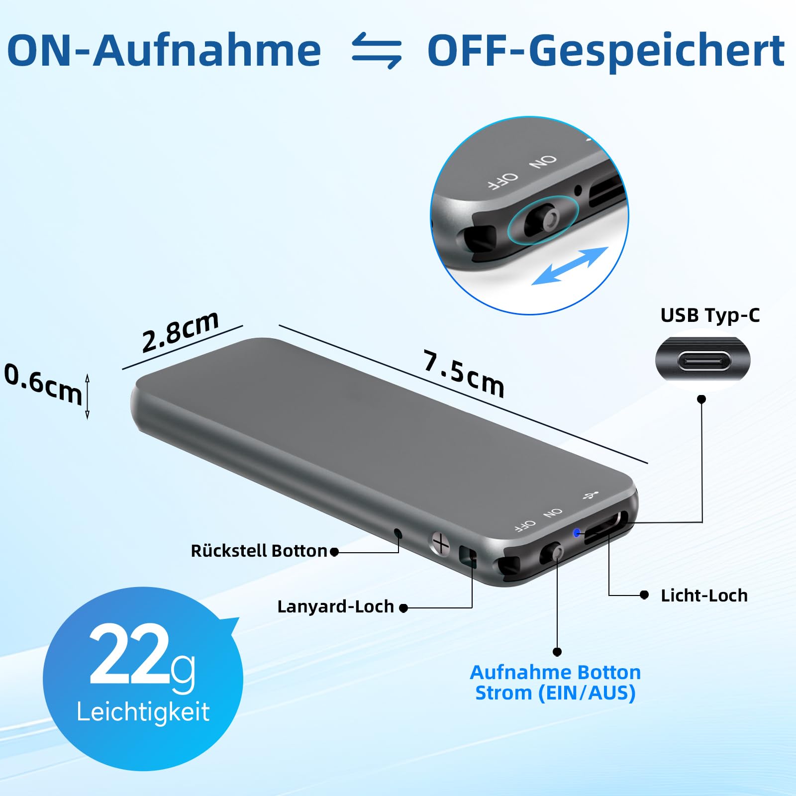 64GB Howabo Registratore Vocale, 40 Ore di Registrazione a Lungo Termine, Registratore ad Attivazione Vocale con Custodia in Metallo, Perfetto per Lezioni e Riunioni
