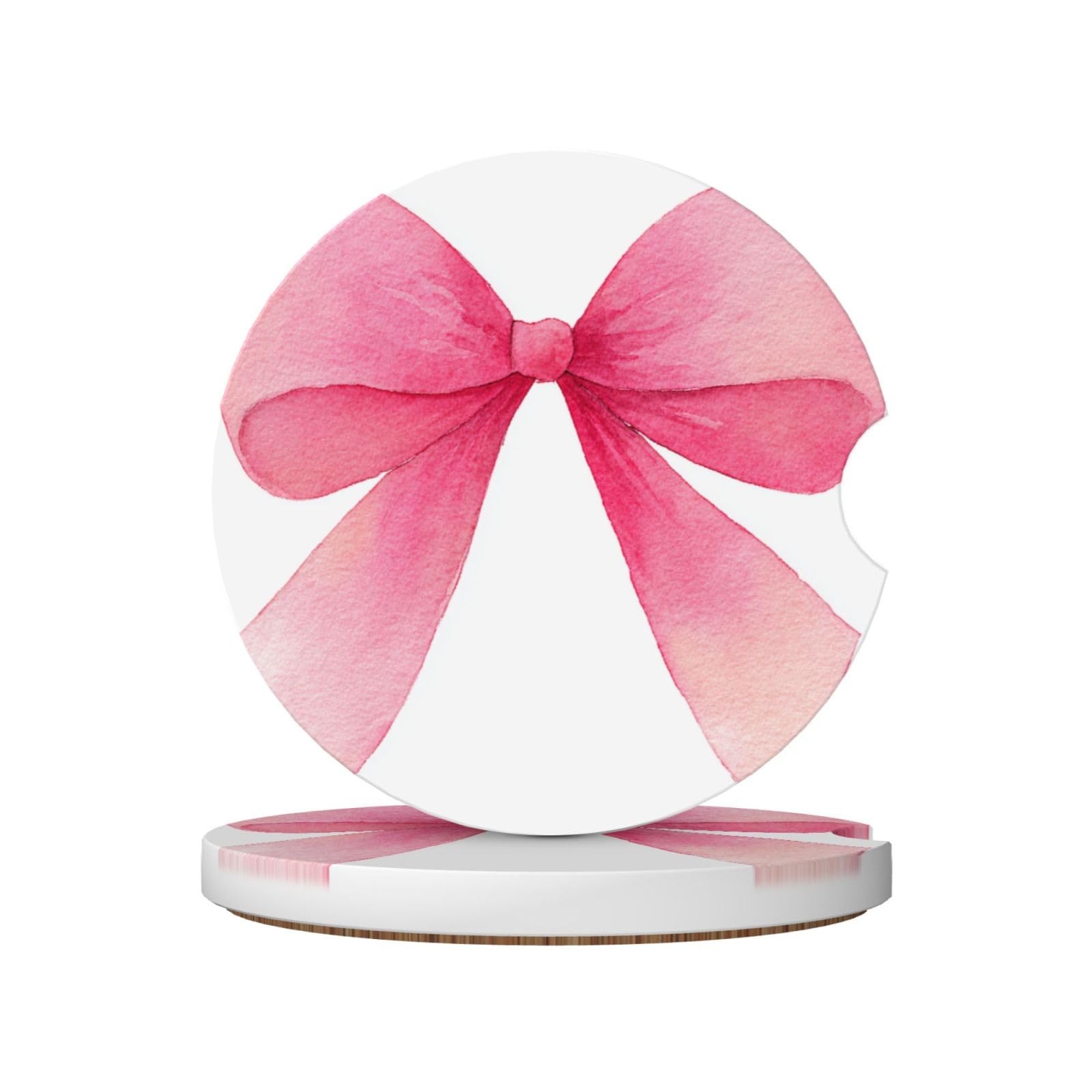 Cute Pink Ribbon Bow Watercolor Ceramic Coasters,2pcs
