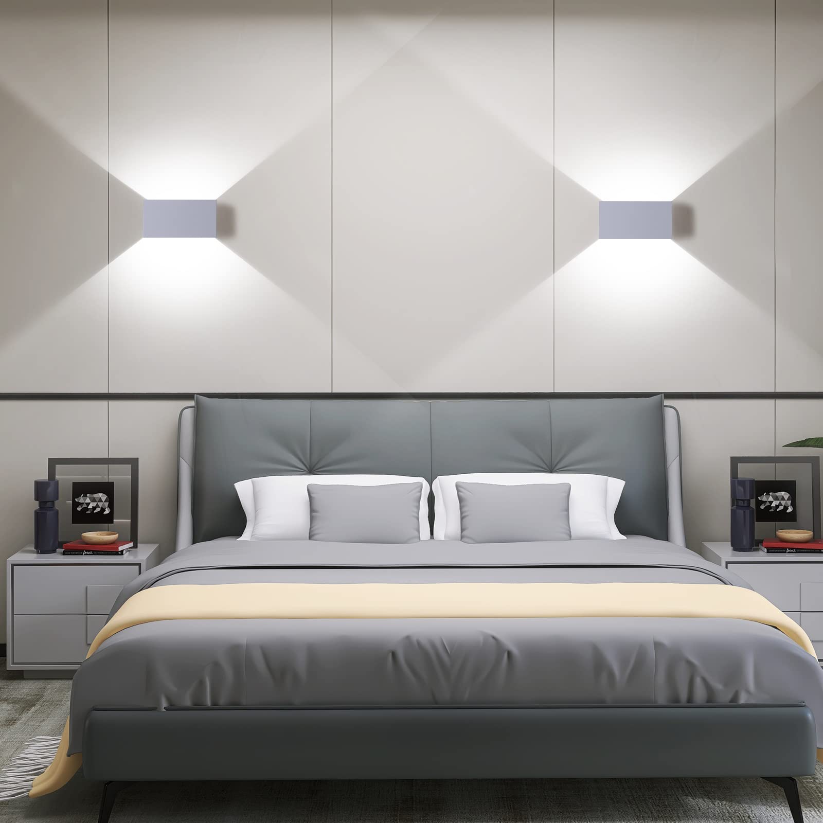 ZIKEY 24W Lámpara de Pared LED Interior/Exterior, Ángulo de Luz Ajustable, Moderno Aplique de Pared Blanco Frío 6000K, Impermeable IP65 para Balcón, Dormitorio, Porche, Pasillo - Blanco
