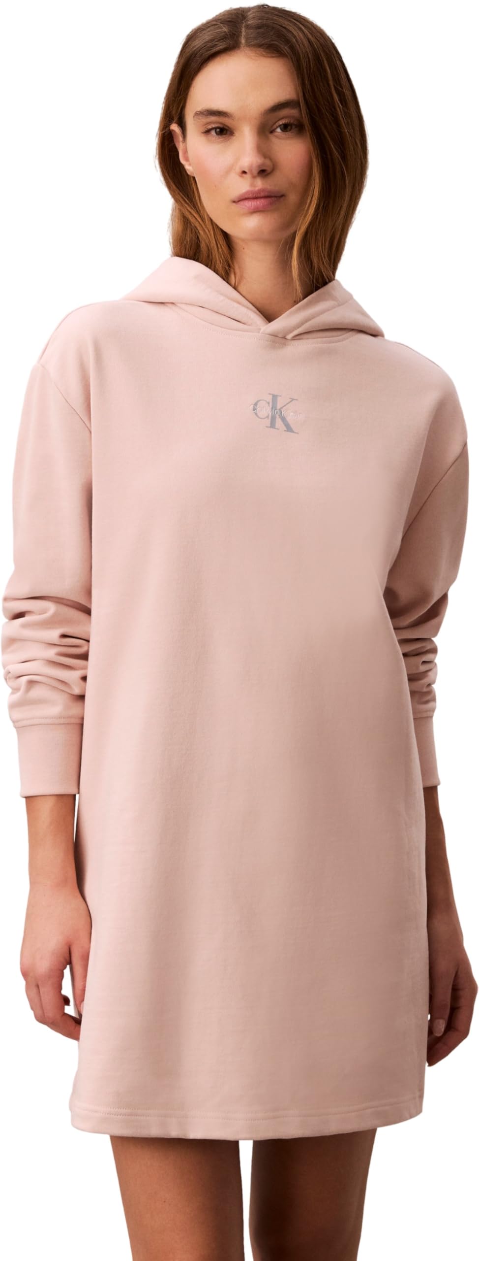 Calvin Klein Women's Ls Monologo Premium Terry Hoodie Lv047D229G Dresses, Orange, L