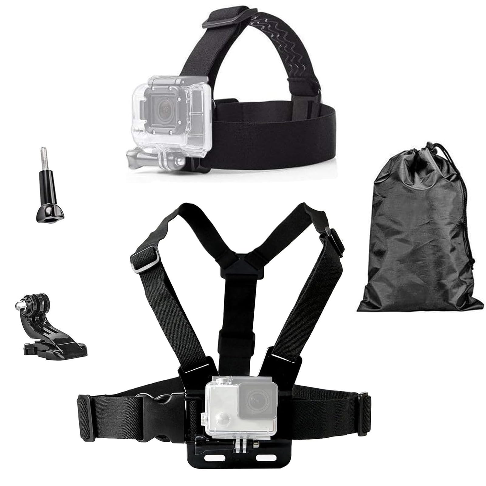 TEKCAM Action Camera Head Strap Chest Strap Mount Chest Harness with Carrying Bag Compatible with Gopro Hero 12 11 10 9 8 7/AKASO EK7000 Brave 4 V50/Apexcam/Dragon Touch/WOLFANG Action Camera