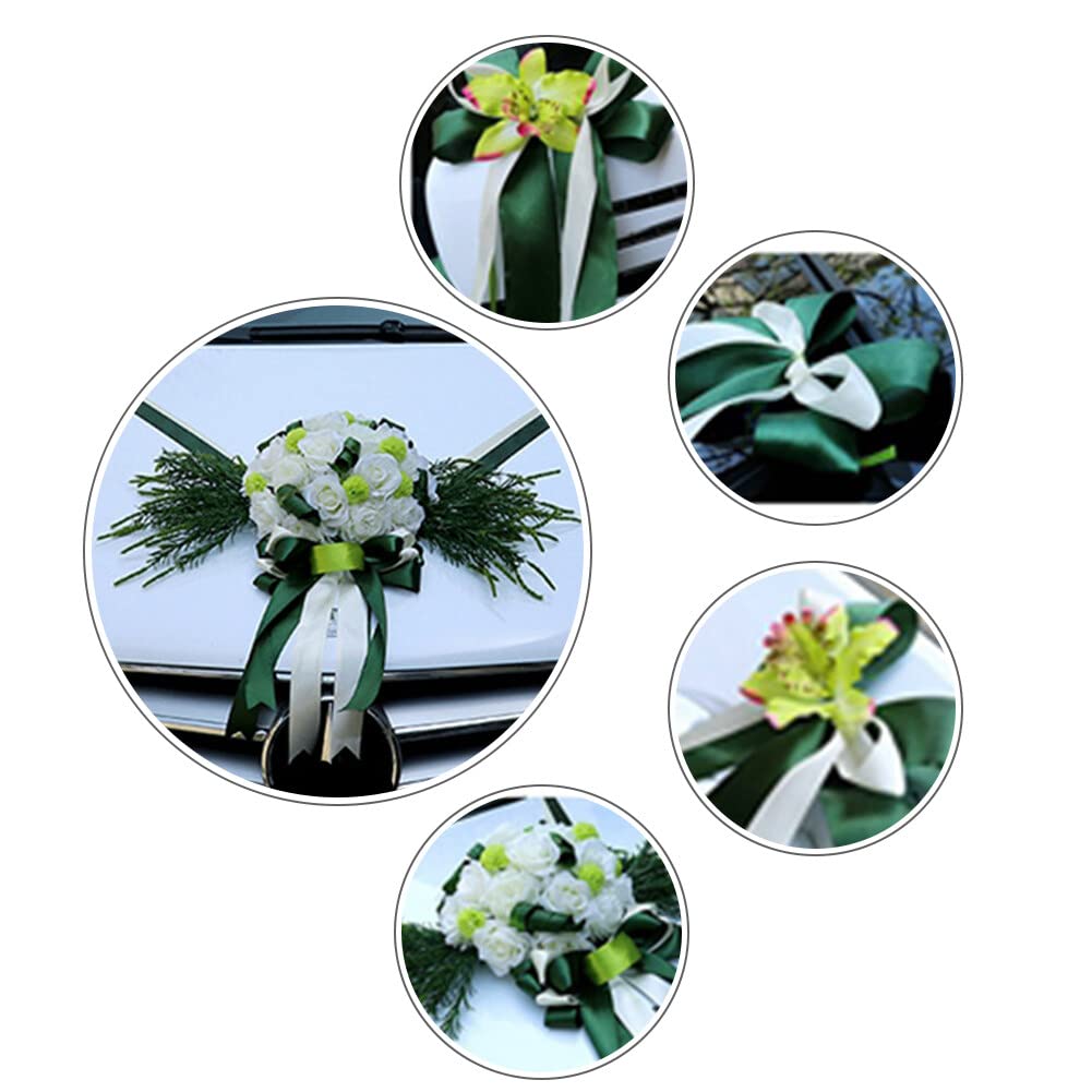 Surakey Décoration Voiture Mariage Fleurs Artificielles Vert Nœud Papillon Ruban Satin Décoration de Voiture de Mariage Romantique Roses Décoration de Voiture pour Mariée Fête de Mariage