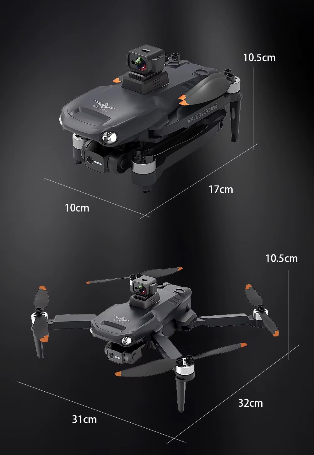 Drone Pliable KF106 Max 2026 Quadricoptère Cam 4K HD, GPS et Flux Optique, Moteur Brushless 1503, Télécommande 2.4GHz, Bat 2200mAh~ 20 Minutes de Vol, 2 batteries incluses, Distance contrôle ~1000m
