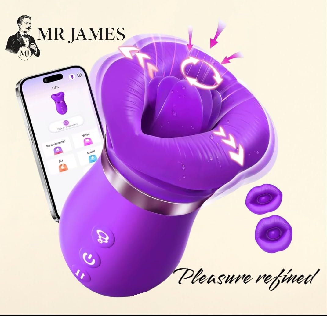 Mr. James Concepts – 5 – in – 1 smart dispositivo per il benessere intimo – con controllo tramite app Kiss Vibrator with Licking, vibrazione & aspirazione – Ergonomic Design for External intimo