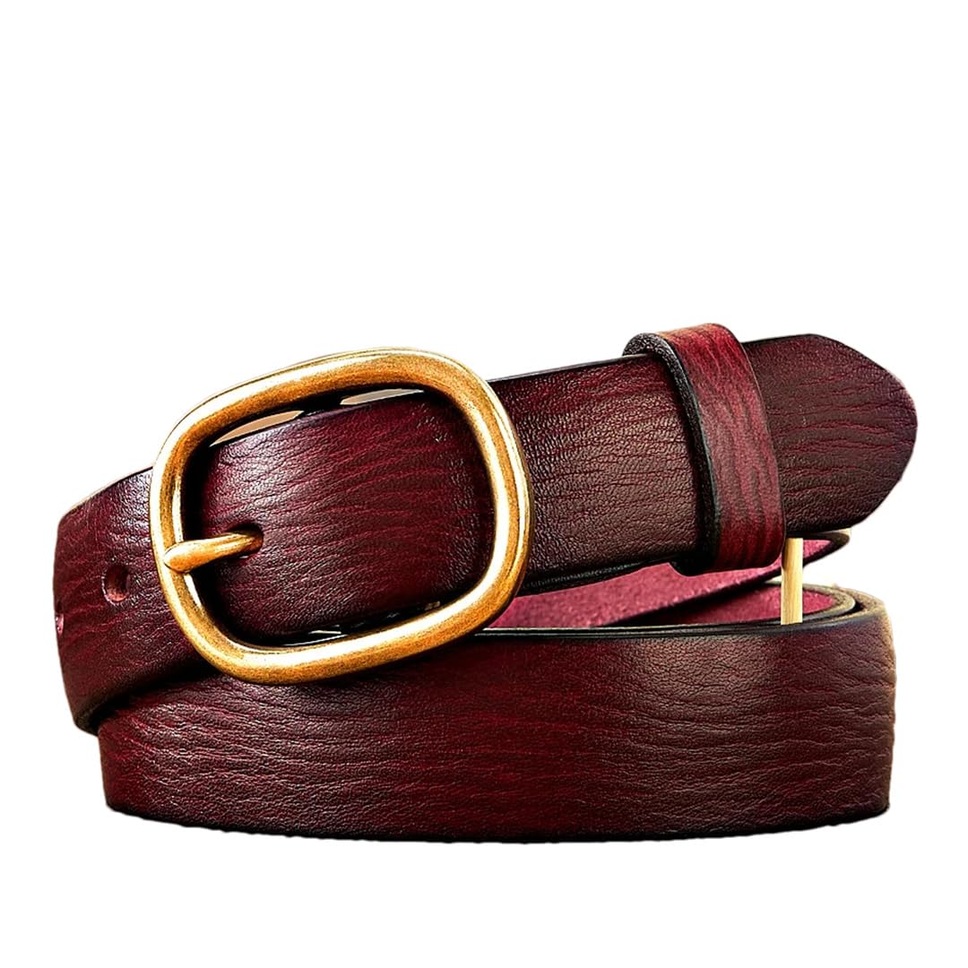 Wvapzxx Cinturón de piel de vaca de 2,8 cm con hebilla de cobre para mujer, cintura retro