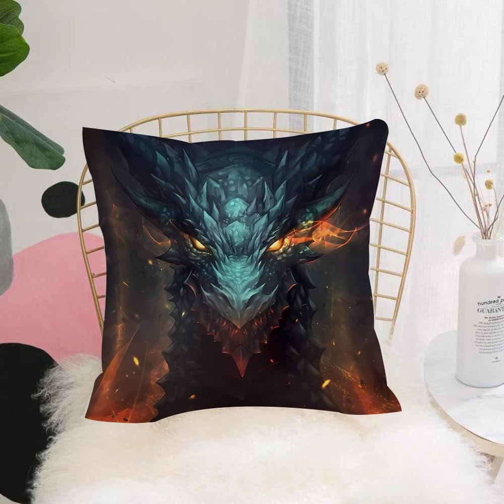 HYMSXW Cushion Cover,Throw Pillow Case Home Decorative for Living Room Bedroom Sofa Chair 20X20 Inch,Head with a long neck of a huge angry medieval gray dragon with armored scales,Pillowcase 50X50cm