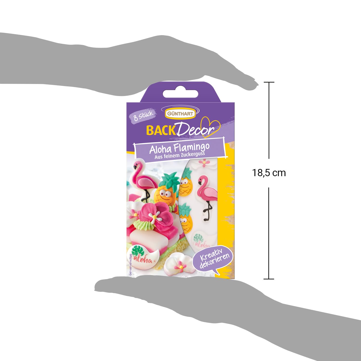Günthart BackDecor | VKE mit 15 Packungen | Zucker Flamingo Set | Ananas aus Zucker | Flamingo Zuckerfiguren | Aloha Zuckerfiguren | Aloha Party | Flamingo Party