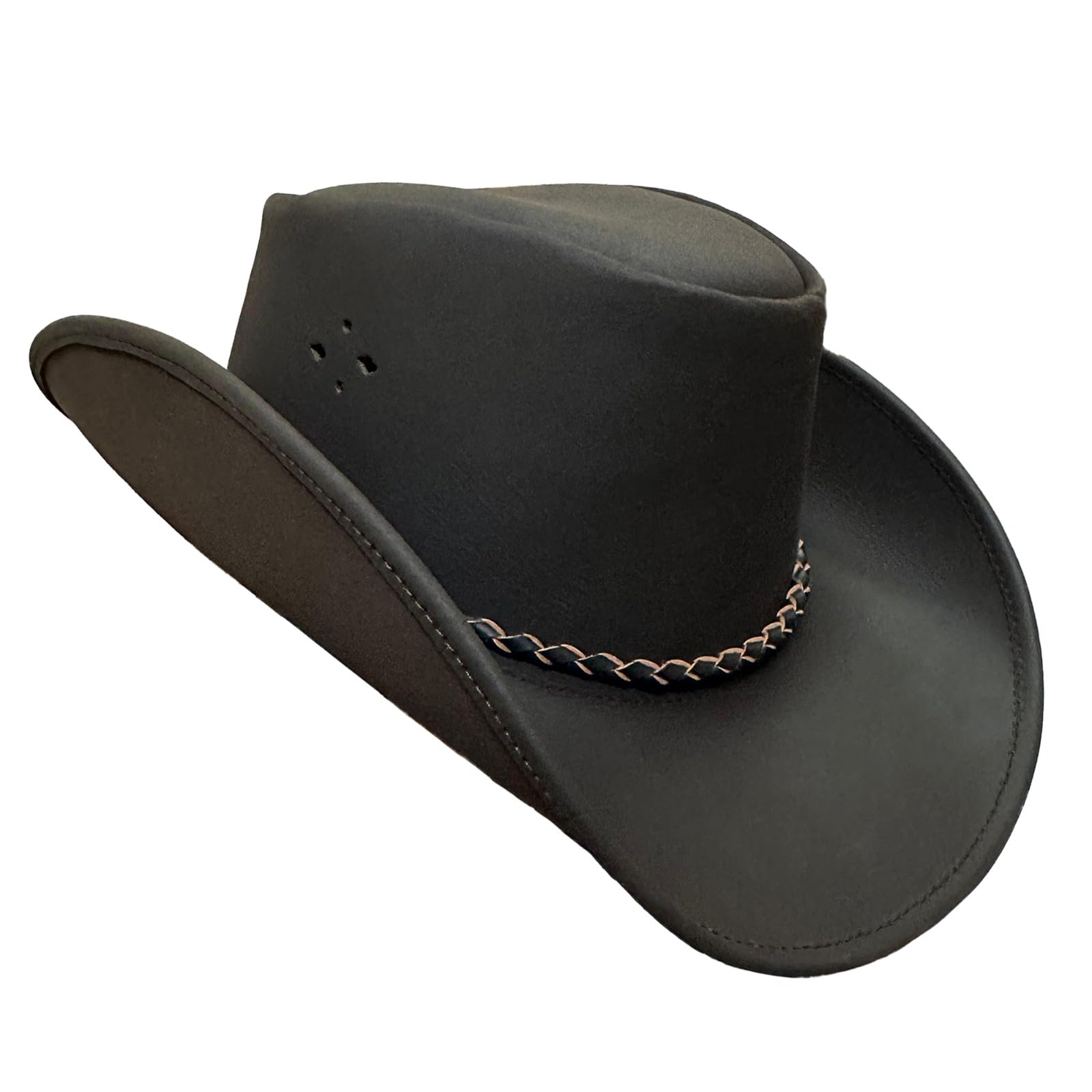 Lifting Gear Premium Chocolate bown Leather Cowboy Hat - Western Style, UV Protection, Handcrafted for Durability and Comfort (US, Alpha, Medium, Chocolate Brown)