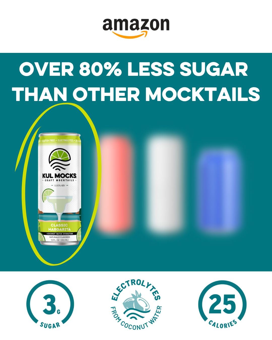 KUL MOCKS Adventure Collection - Margarita, Gin and Tonic, Peach Hibiscus Cider - Premium Non-Alcoholic Mocktail – Zero Proof Cocktail - Low Calorie, Gluten-Free, No Adaptogens, Ready to Sip - 6-Pack