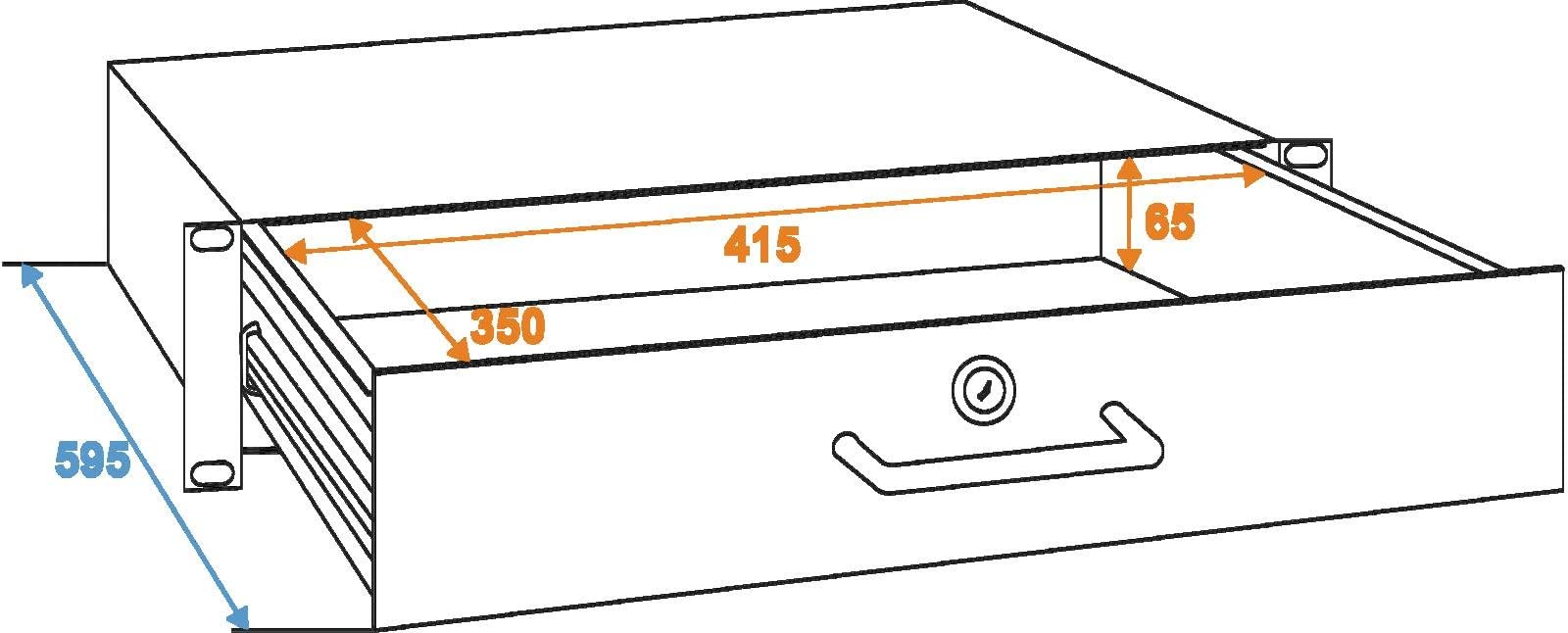 Rackschublade 2U 48,3 cm mit Schloss – passend für Standard 48,3 cm Rack Flightcase Netzwerkschrank Server AV Gehäuse Schiebefach