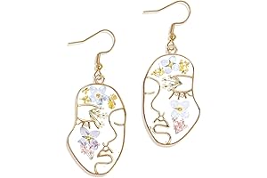 JeanBeau Abstract Face Dangle Earrings: Floral Charm Meets Artistic Expression