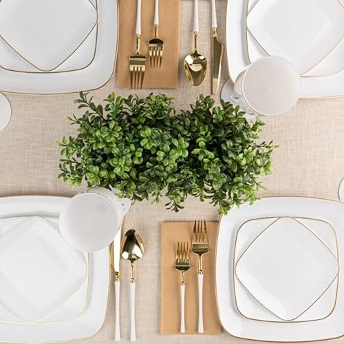 Miniatura 2 de Blue Sky Platos desechables blancos orgánicos de 8.5 pulgadas cuadrados (10 unidades) | Vajilla de plástico con borde dorado para fiestas