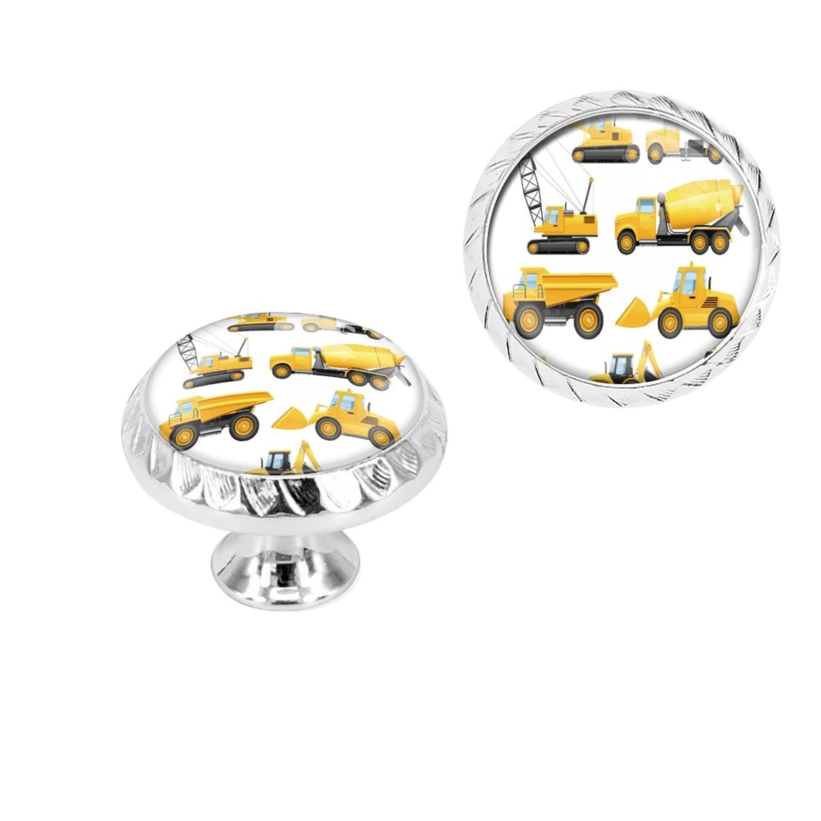Elohiym 6 Pack Silver Drawer Knobs,Construction Vehicles and Machinery Trucks Bulldozer Crane Cabinet Knobs Crystal Dresser Knobs for Kids Room Decor