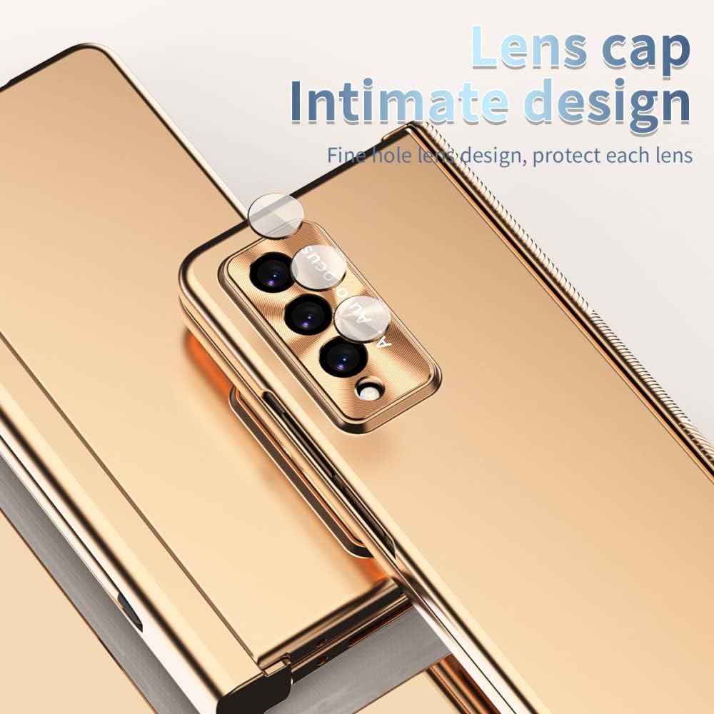 for Samsung Galaxy Z Fold 5 4 3 Case Transparente with Bring Pen Tempered Film Full Protection for Fold4 Fold5 Luxury Magnetic Cover,Gold,for Galaxy Z Fold 4