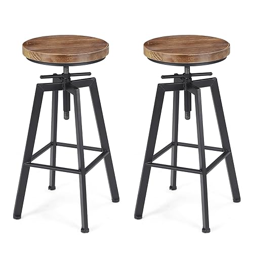 Vintage Adjustable Bar Stools Set of 2, Height Ranges from