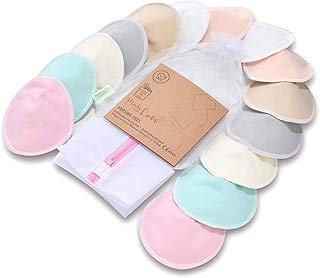 Organic Bamboo Nursing Breast Pads - 14 Washable Pads + Wash Bag - Breastfeeding Nipple Pad for Maternity - Reusable Nipplecovers for Breast Feeding - Breastfeeding Supplies (Pastel Touch)