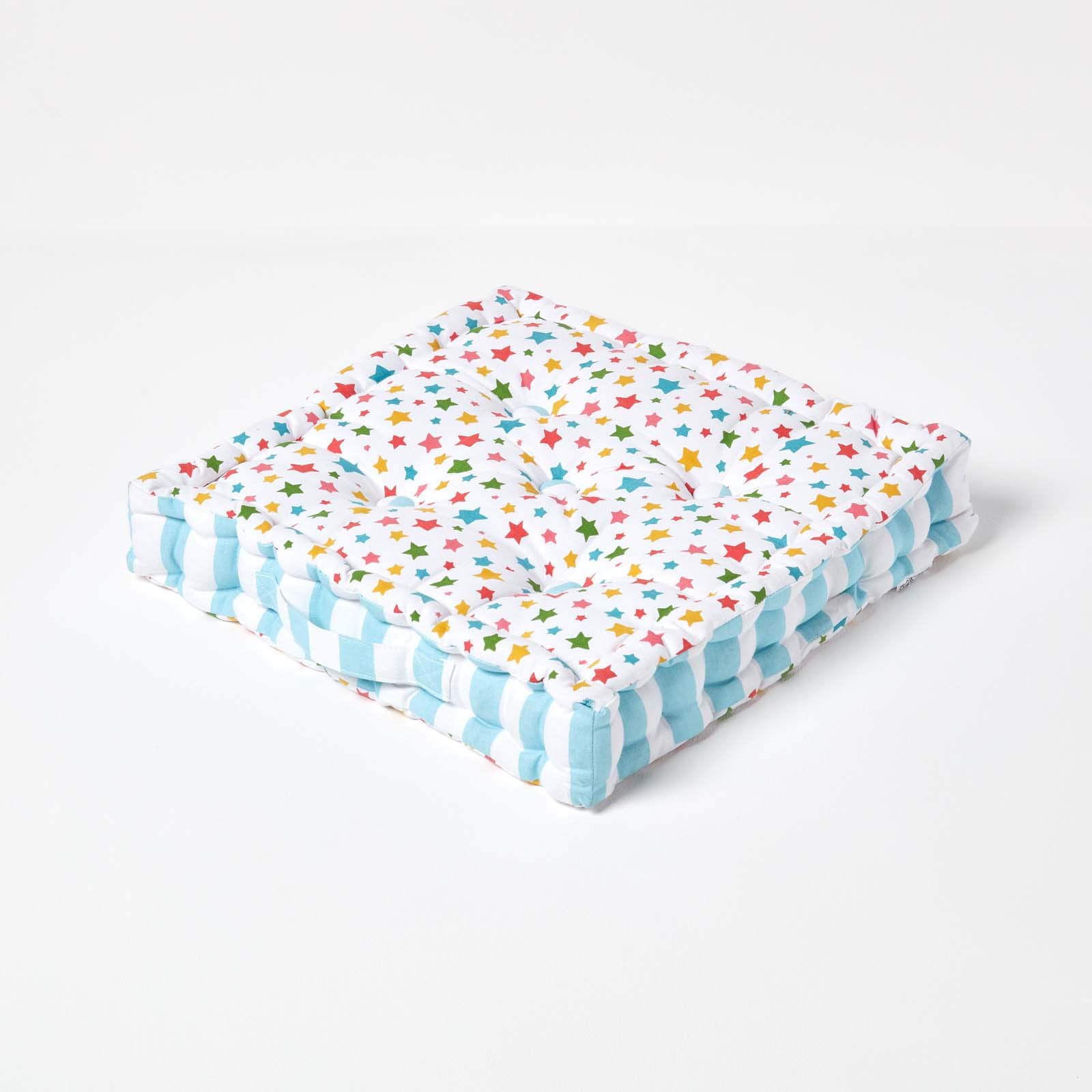 Homescapes Multicolor Cotton Multi Coloured Stars Floor Cushion | Size: 40Cm X 40Cm