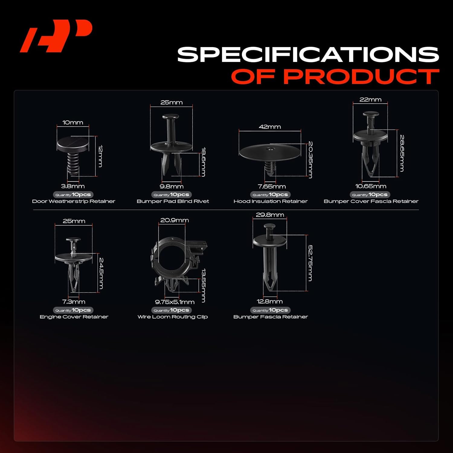 A-Premium 190PCS (19 Sizes/49 oz) Bumper Fender Retainer Clips Kit - Compatible with Pontiac Firebird 1993-2002 - Hood Door Trim Panel Push Pin Plastic Nylon Rivet Fastener Set, w/Removal Tool