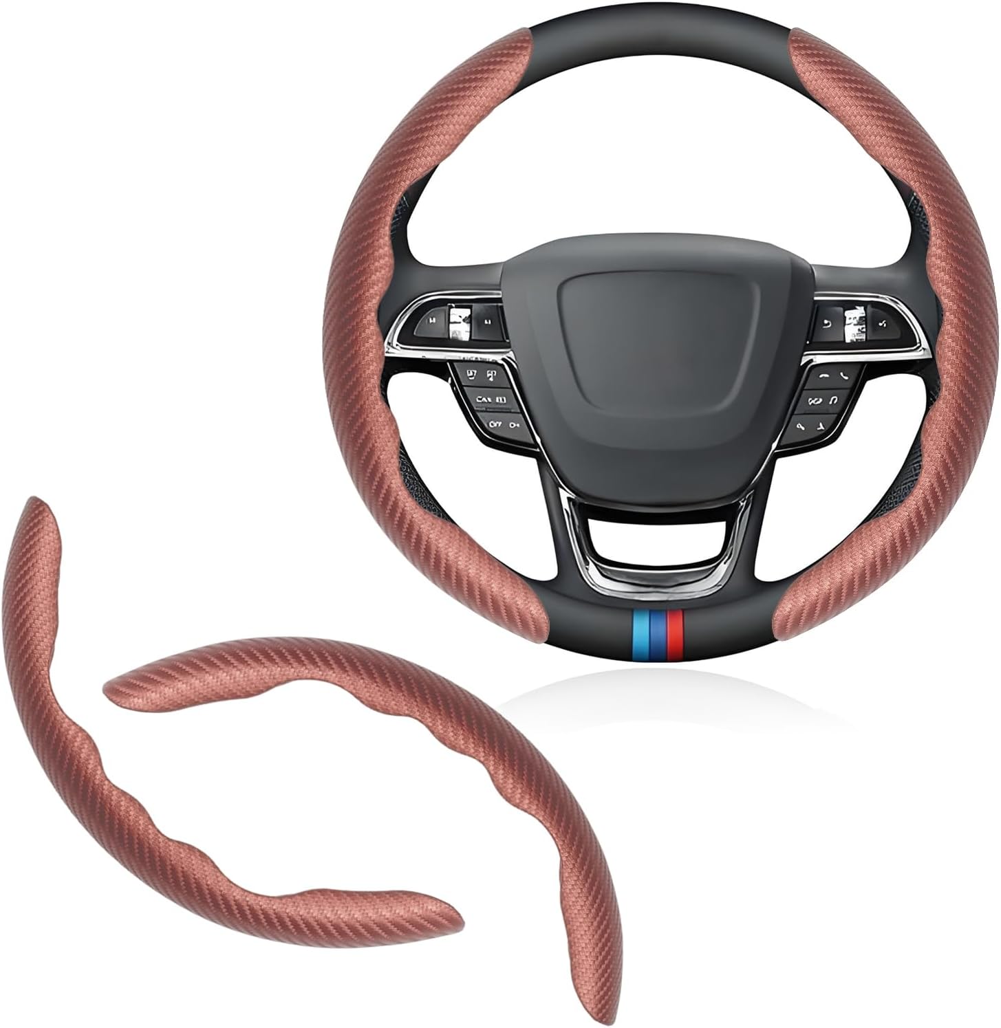 Universal Fit Carbon Fiber Steering Wheel Cover, Segmented Steering Wheel Protector, Carbon Fiber Anti-Skid Steering Wheel Cover Car Interior Accessories (2 Pcs Khaki)