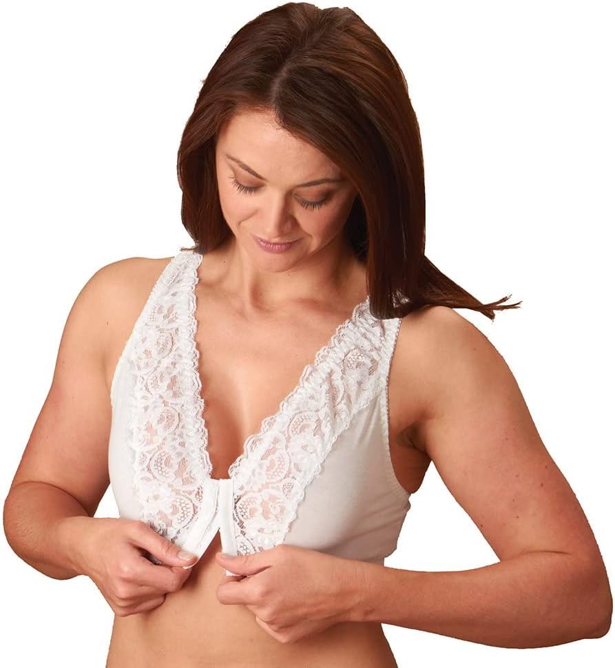 easylife lifestyle solutionsFront Fastening Lace Bra | Easy Put On Hook and Eye Front-Fastening | No More Struggling with Back Fastenings M - XXL | Set of 3 Colours; White, Black and Nude