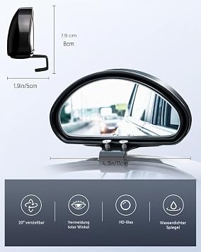 WildAuto Auto Blind Angle Blind Spot Car Mirror - Trainer Rear View Mirror - HD Adjustable - Rear View Mirror - Convex Mirror - Additional Rear View Mirrors - Pack of 2
