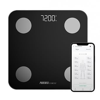 Phoenix Fitness Bluetooth Smart Body Scale   Digital Bathroom Scale, Body Fat & BMI Analyzer with 14 Composition Metrics for Health Tracking   Fitdays+ App Sync for iOS & Android   180kg 28 Stone