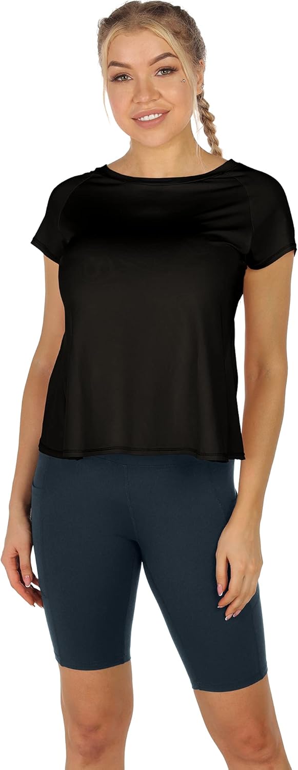 icyzone Women's Workout T-Shirt - Gym Running Yoga Tops Athletic Shirts Raglan Short Sleeves - Image 2
