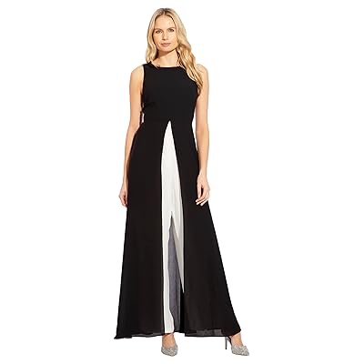 Adrianna Papell Sleeveless Stretch Crepe Jumpsuit with Chiffon Overlay Women