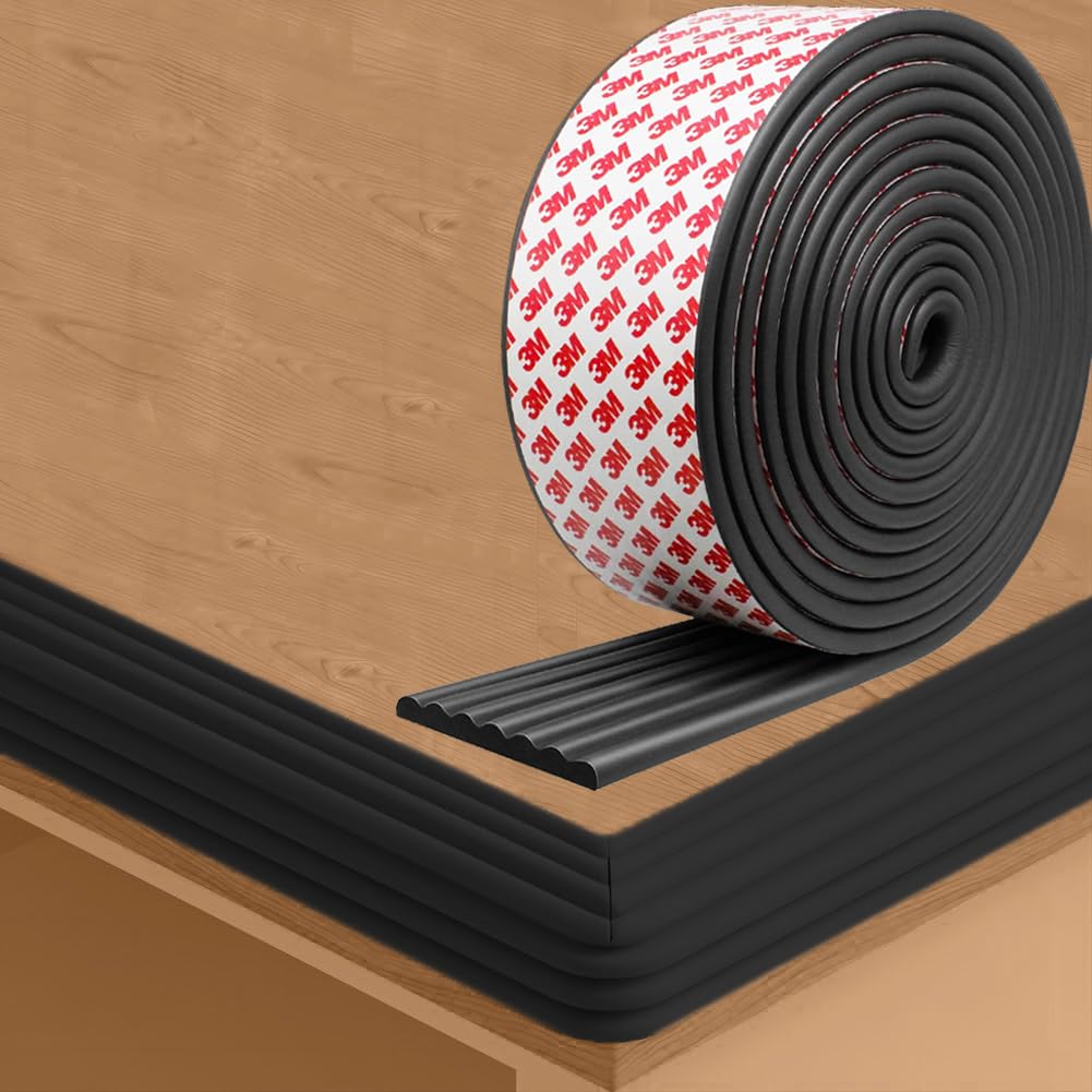 Protection des bords de table autocollante - 2 m - Largeur : 8 cm - Épaisseur : 0,8 cm - Protection des bords de table - Mousse pour tables en verre - Commodes - Noir - 2 m