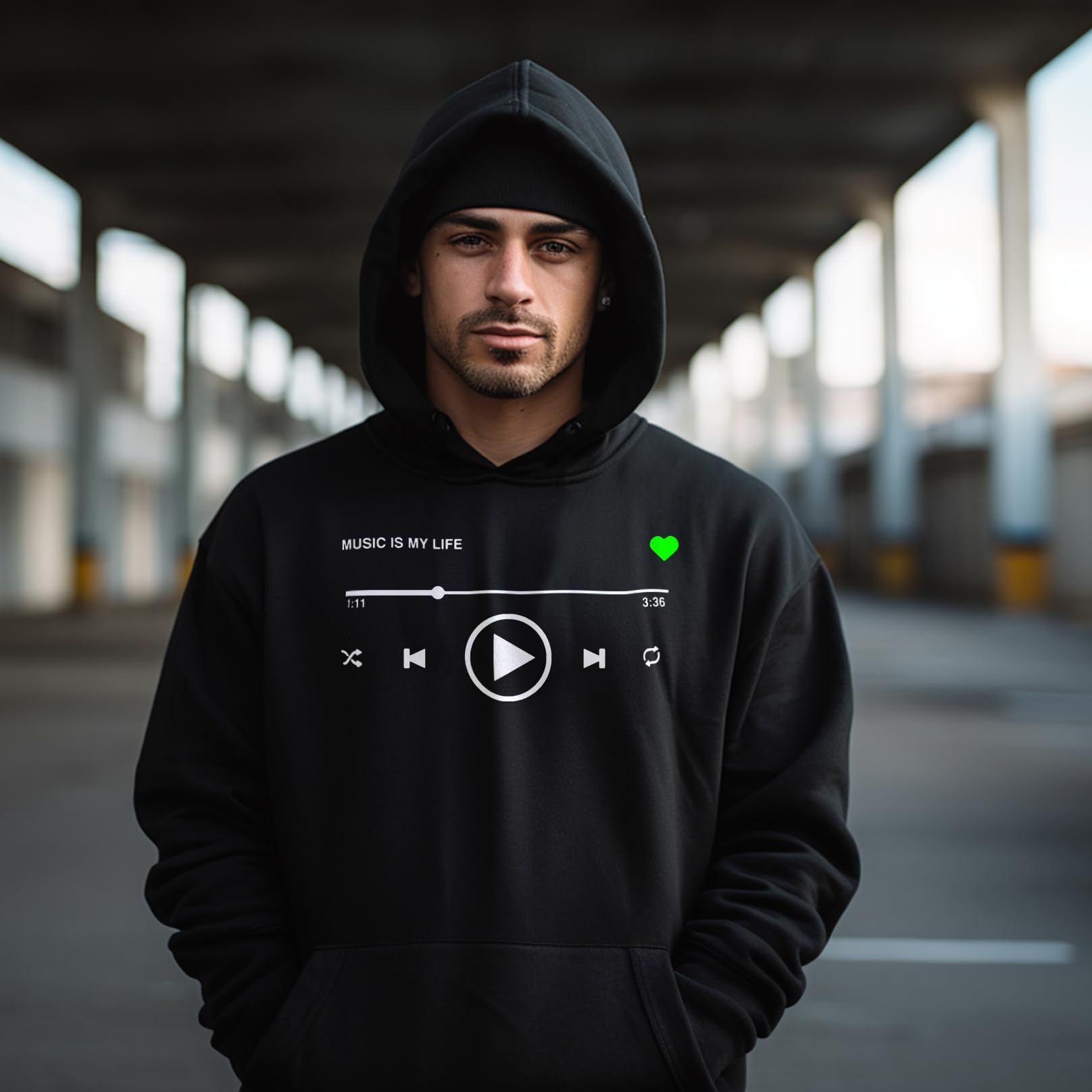 MAKAYA Hoodie Uomo con Stampa Amore per la Musica Felpa con Cappuccio Motivo Musicale Regali Maglione Hip Hop