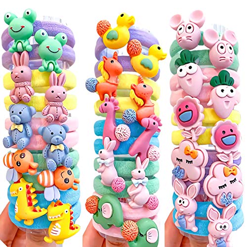Kilison Baby Girls Hair Ties, Extra Soft Elastic Hair Ropes & Hair Rings as Girls' Gifts to Light up Appearance, Seamless Rubber Bands in Mix Colors with Cute Cartoons Accessories