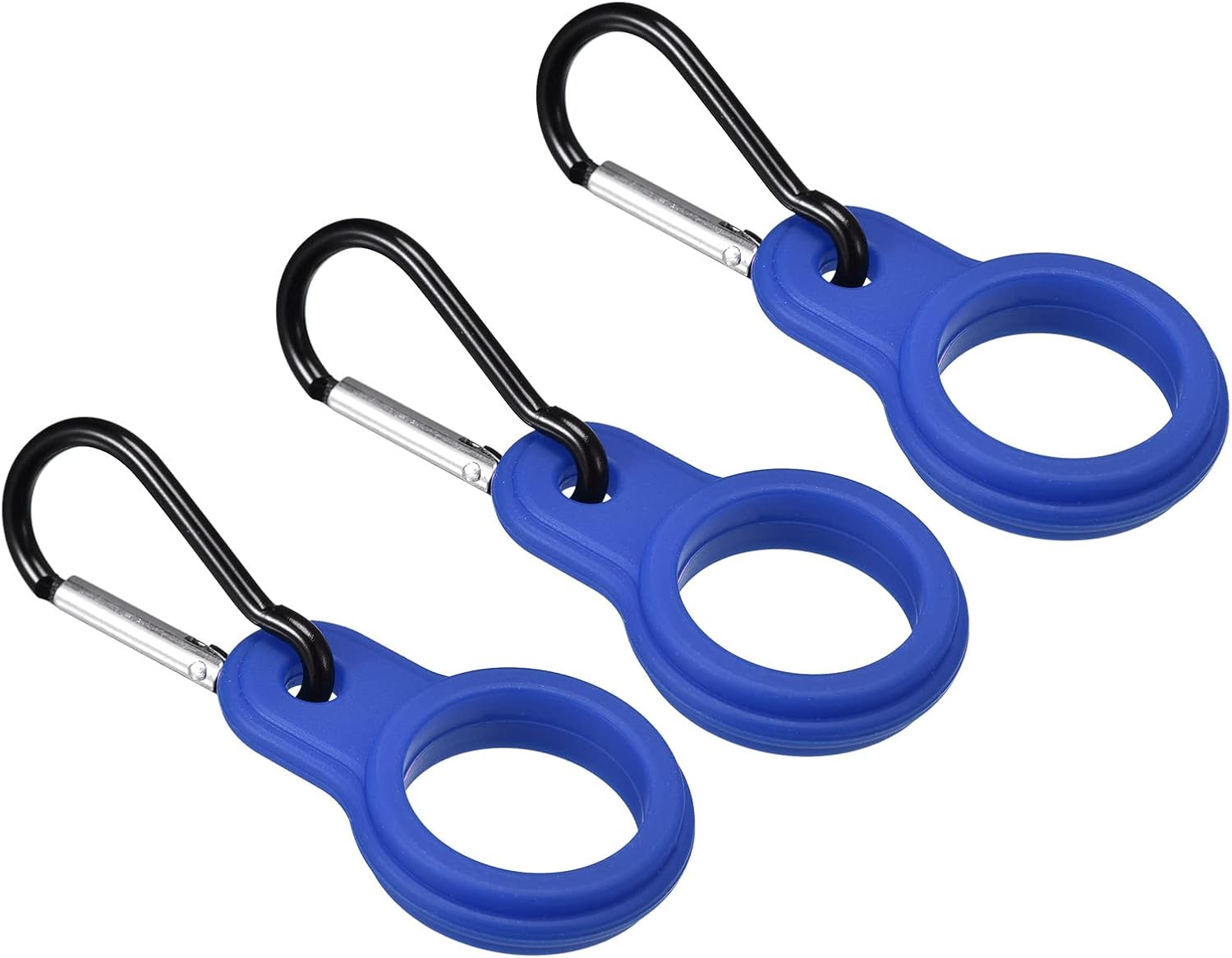 Silicone Water Bottle Clip with Buckle, 3 Pack Drink Holder Hook Keychain Clip Ring for Outdoor Activities Daily Use, Dark Blue Black