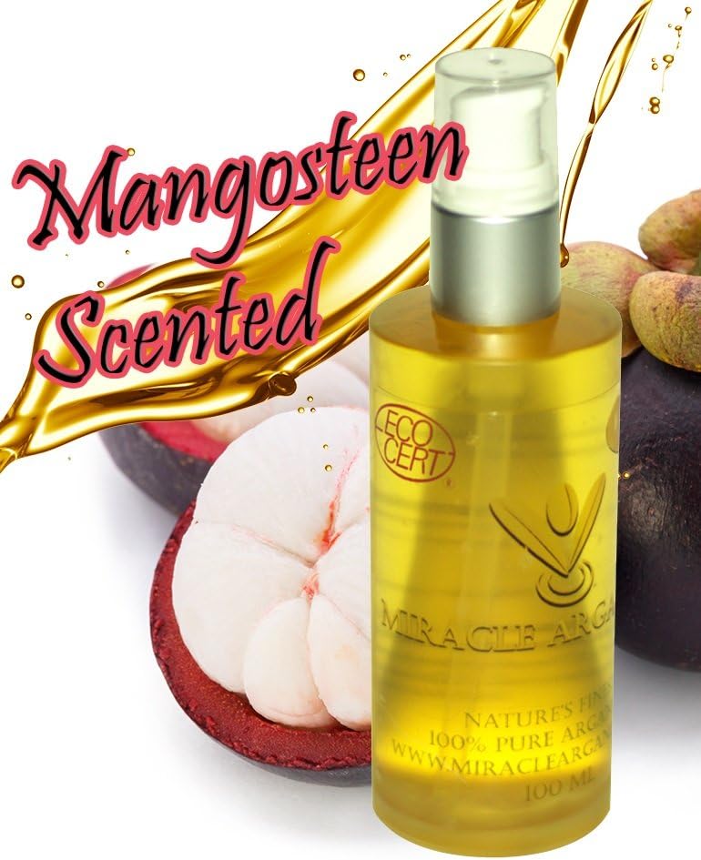 Argan Oil Moisturizer 100 ml - Mangosteen Scented - Pure Organic and Natural Moroccan Oil Has Benefits for Anti-aging, Anti-wrinkle, for Skin, for Hair Treatment and Beauty Enhancement - 30 Day