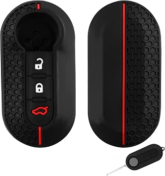 Car Key Cover for Fiat 3 Button, Silicone Flip Key Fob Cover for Fiat 500