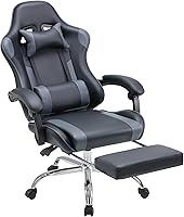 Vista 16 de DUMOS Silla ergonómica de escritorio de oficina para juegos con reposapiés, silla giratoria de 360° de altura ajustable para videojuegos con Negro