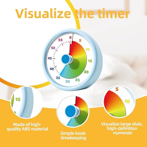 Miniatura 7 de Temporizador visual de 60 minutos para cocina, oficina, aula, estudio, temporizador de cuenta regresiva para niños y adultos, temporizador Pomodoro