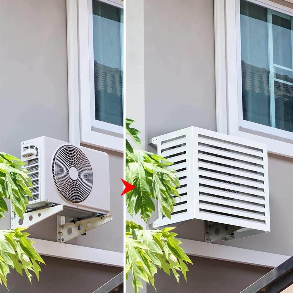 Copri Condizionatore da Esterno Copertura Condizionatore Esterno in Leghe di Alluminio,Telo Copri Condizionatore Esterno Schermo Decorativo per Recinzione Privacy,Grigio,110x60x80cm
