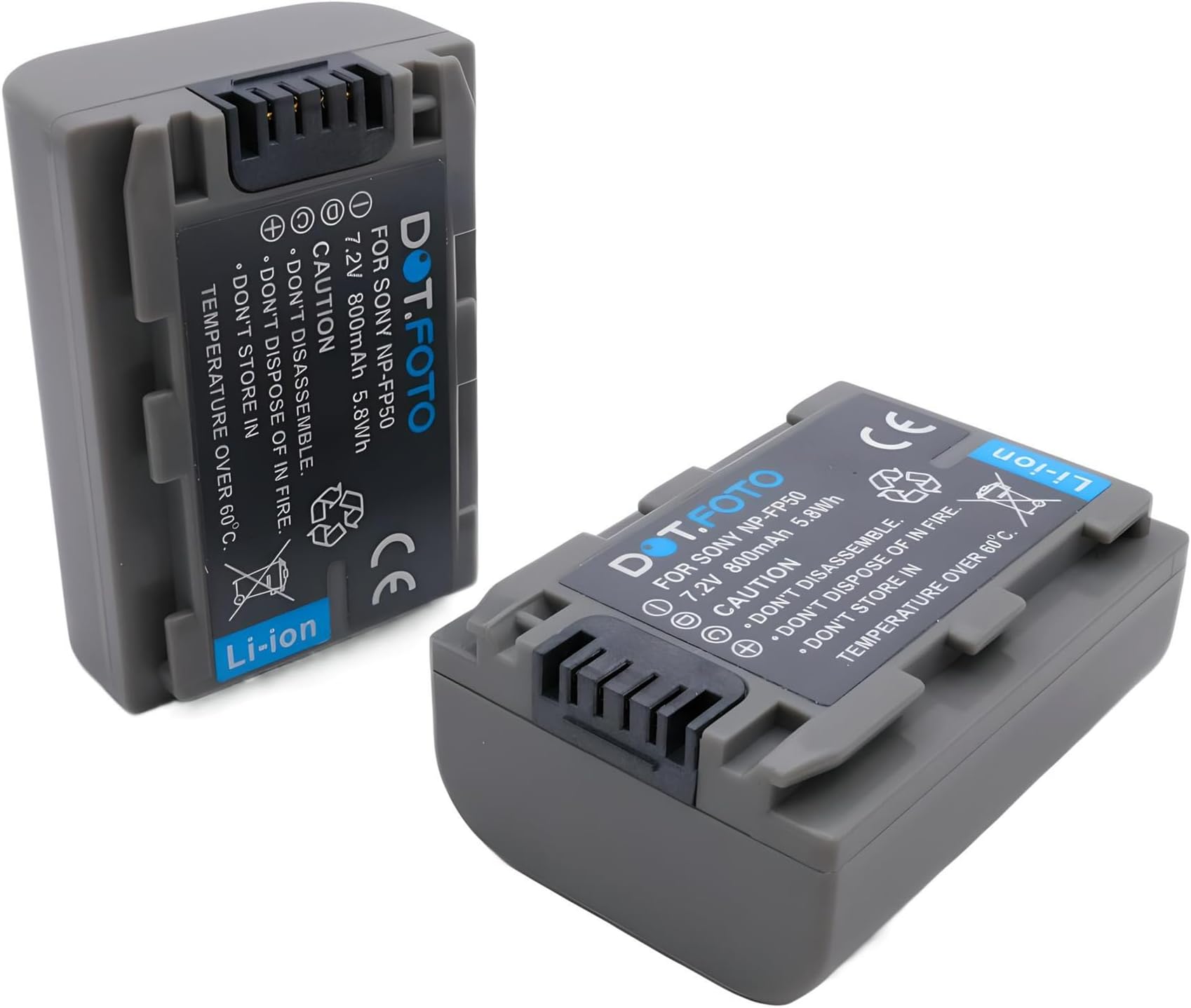 – 2 x Dot.Foto NP-FP30, NP-FP50 Premium 7.2v / 800mAh Rechargeable Battery for Sony DCR-DVD203E, DCR-DVD205, DCR-DVD205E, DCR-DVD304E, DCR-DVD305, DCR-DVD305E, DCR-DVD403, DCR-HC96 DCR-SR30 DCR-SR40
